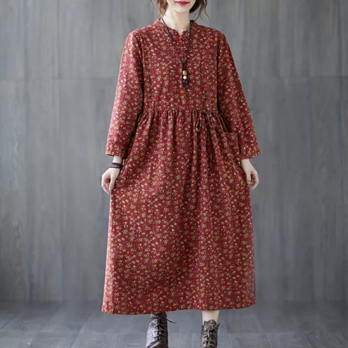 Ladies Long Dress Crew Neck Maxi Dresses Women Kaftan Holiday Sleeve Baggy Loose - Picture 7 of 47