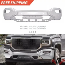 Chrome Front Bumper Cover Face Bar For GMC Sierra 1500 2016-19 With Sensor Hole