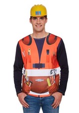 Construction Worker Fancy Dress Costume T Shirt Men's One Size  L-XL