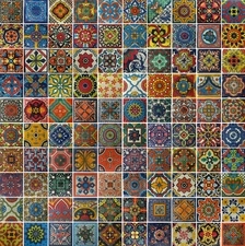 200 CERAMIC TILES  assorted 2x2 Mexican Handmade Handpainted Clay Tile
