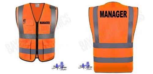 Manager Hi-Visibility Safety Vest Black Design 2" Strips W/Pockets - Picture 3 of 10