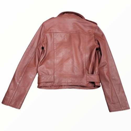 All Saints Balfern Leather Biker Jacket Fire Red Moto Burgundy Maroon Size 4 - Picture 5 of 8