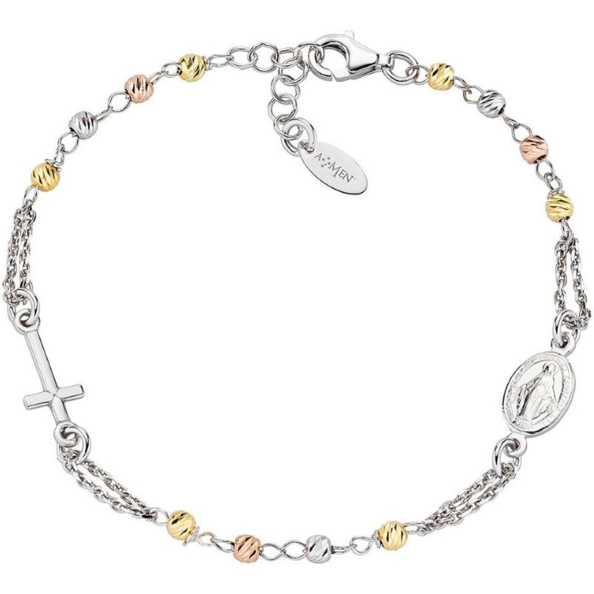 Collana Amen Collezione Rosari, Argento 925 Rodiato, Con Cristalli Verde Petrolio, Lunghezza Regolabile 50+2 Cm - 2