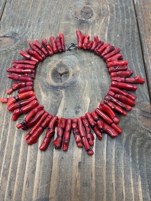 Rote Koralle Zweig Grob Große Statement Halskette 18'' 50 Stück