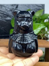 3''+ Natural Obsidian quartz crystal carved Cat skull Reiki healing Decor 1pc