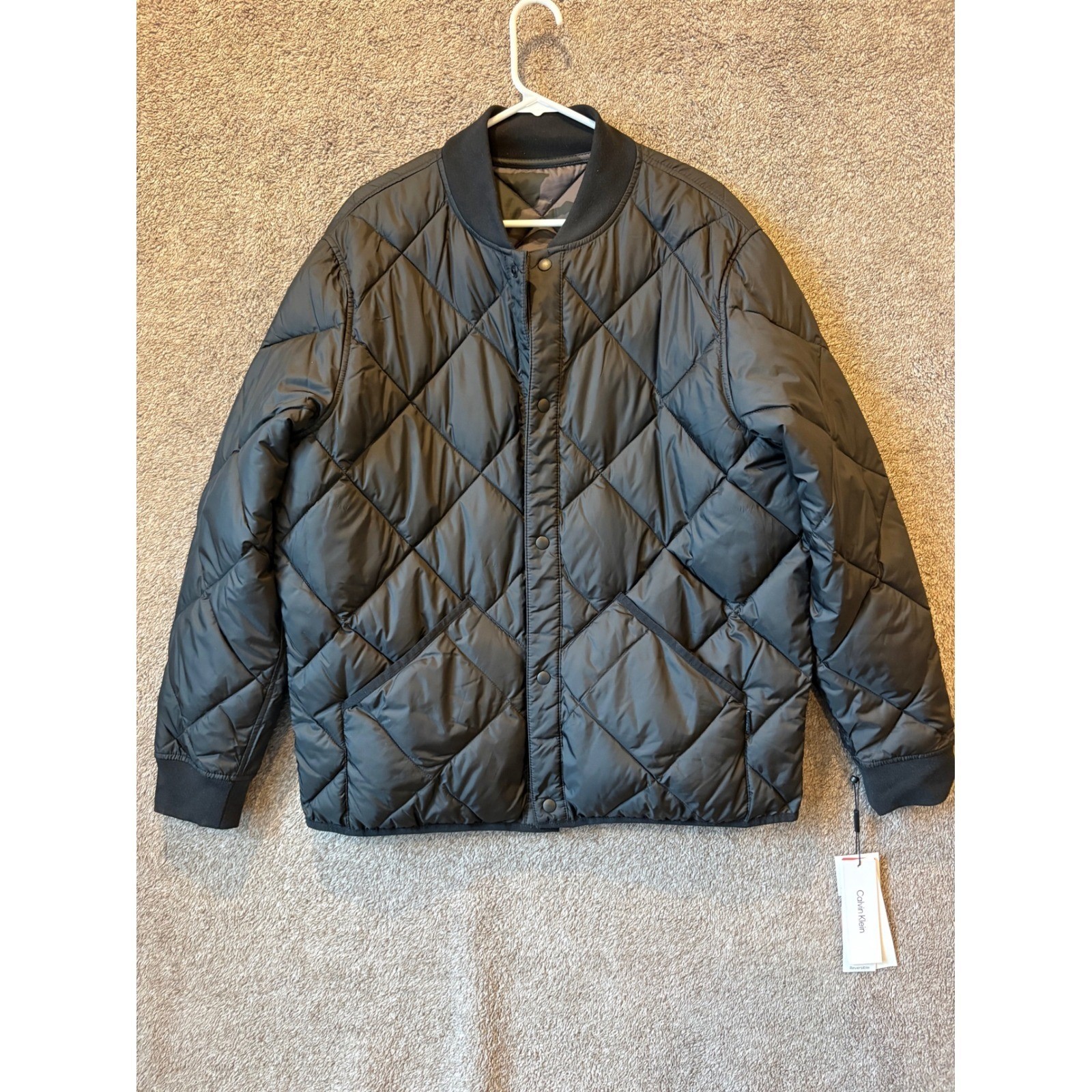 Calvin Klein Men's Reversible Quilted Bomber Jacket Camouflage Black Size L NWT