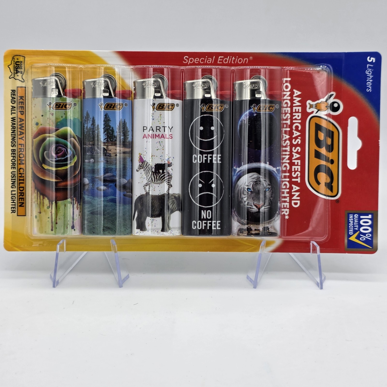 5 Pack Bic Special Edition Lighters, Gift, Rose, Coffee Love