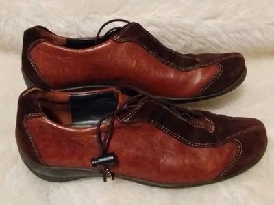 Women's Paul Green EUC Brown Leather/Suede Lace Up Loafers w Elastic Ties Sz 7.5