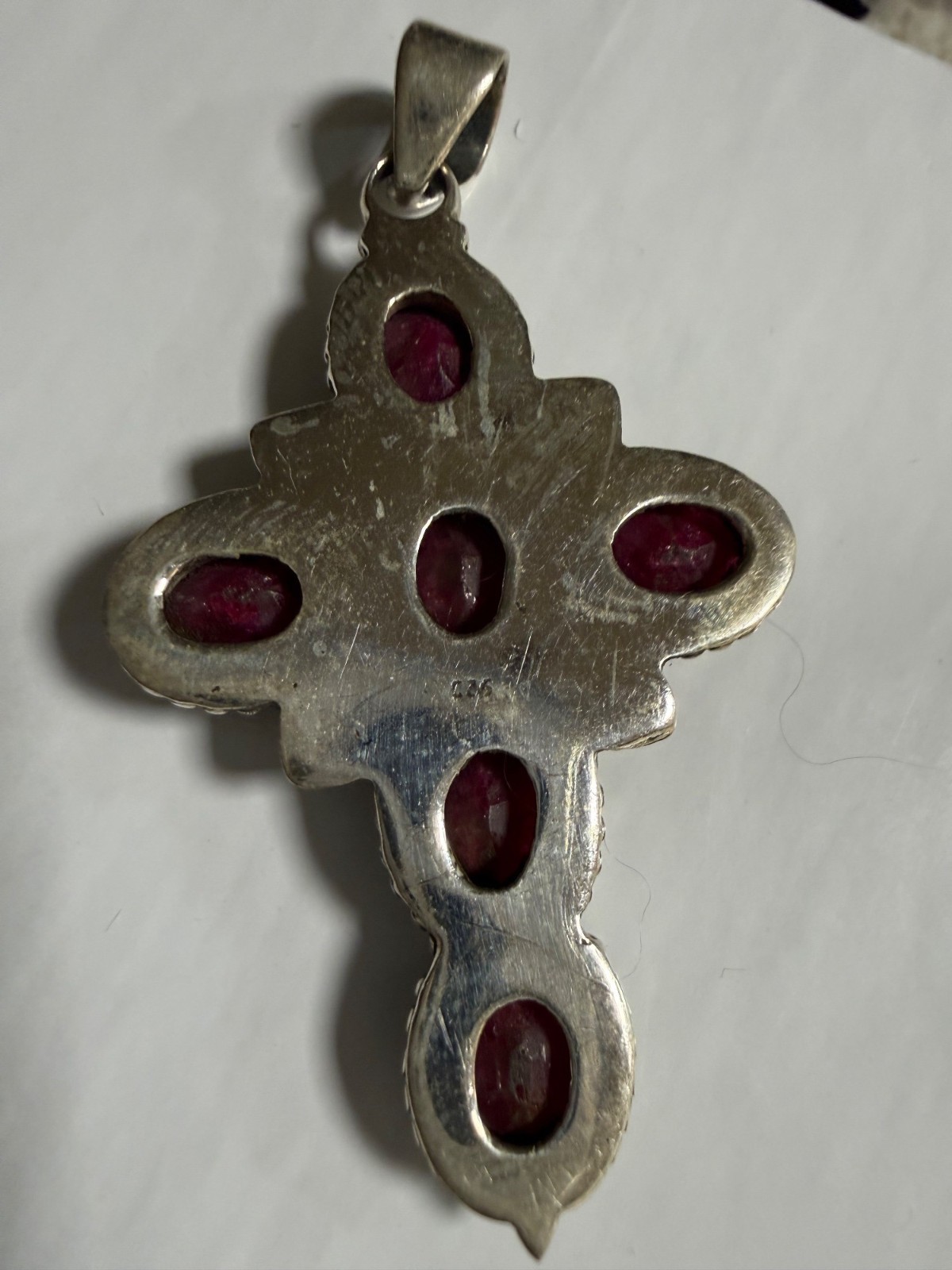 Lg Artisan Ruby Gemstone Cross Statement Pendant … - image 6