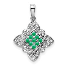 14k White Gold Emerald Cluster and Diamond Pendant L-23.7 mm 1.76gm