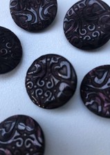 6 Brocade Red Burgundy Wine Buttons 22mm Shank Heart Carved Vintage Evening MOP