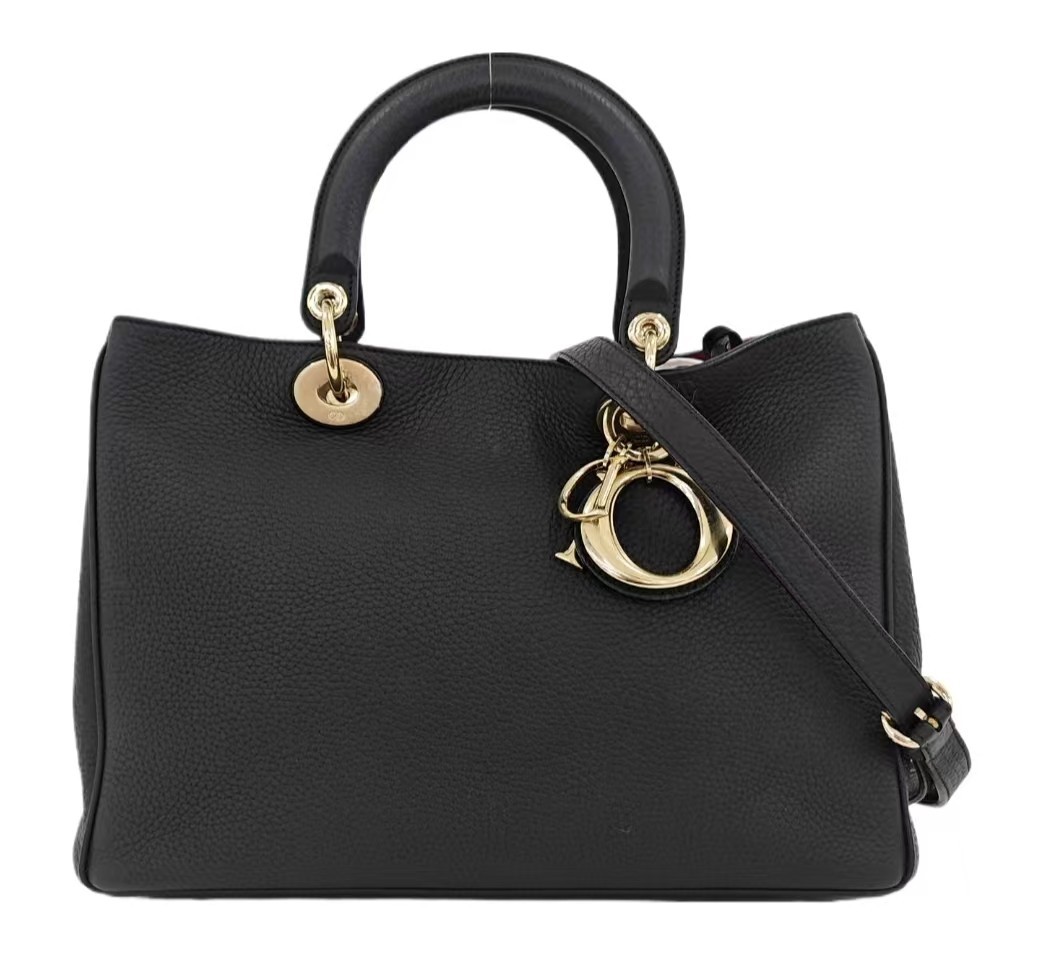 Dior Diorissimo Medium VIP Tote Bag Black Grained Leather Gold Hardware