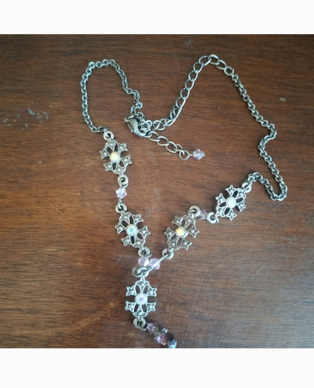 Beautiful Adjustable Silver Rhinestone Necklace - image 1