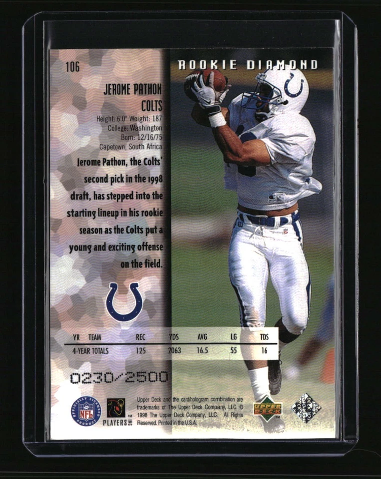 1998 Upper Deck Black Diamond Rookie Edition #106 Jerome Pathon Double #/2500 - Image 2 of 2