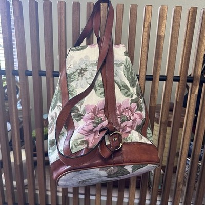 Floral Canvas Drawstring Italian Backpack with Pink & Green 