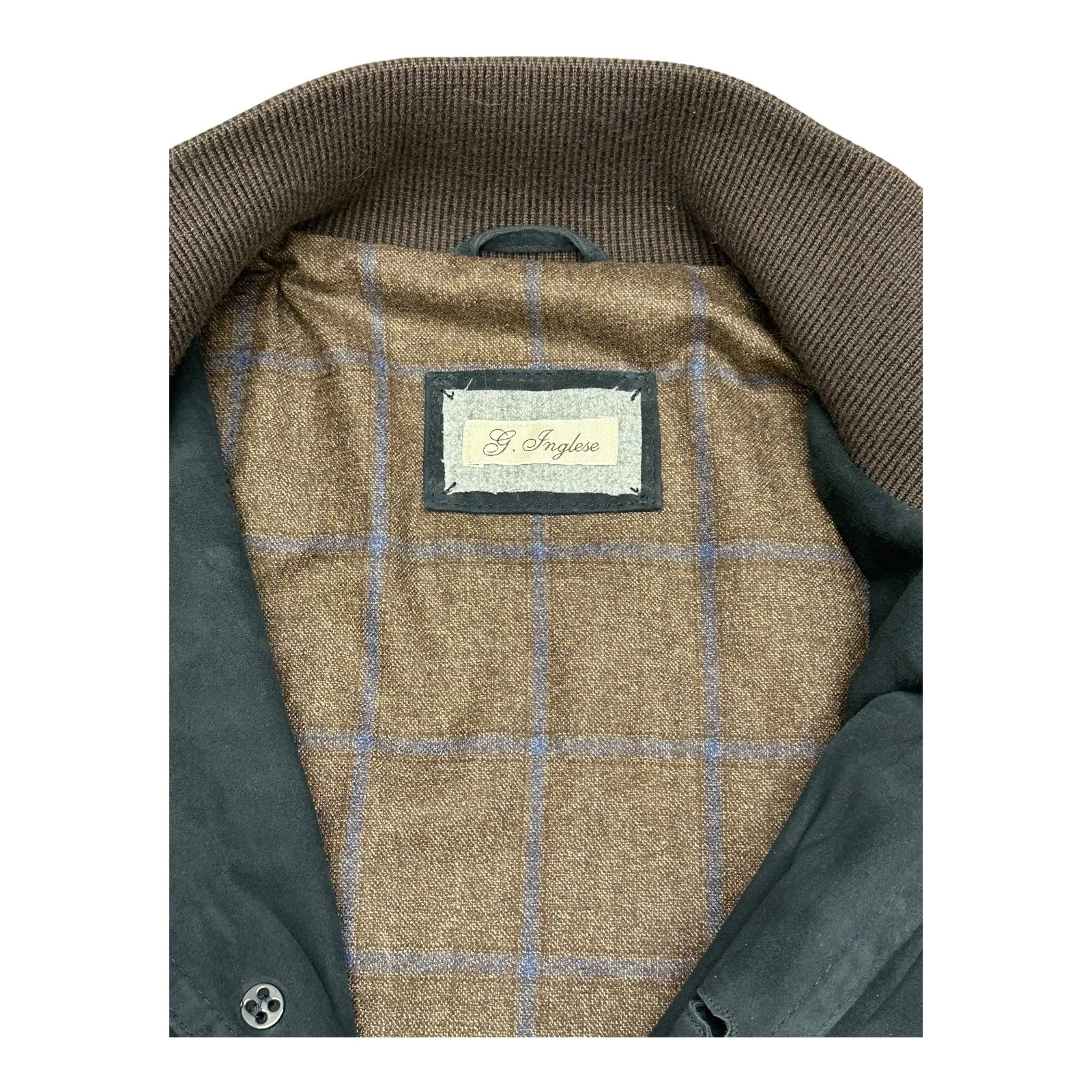 G. Inglese Italian Suede Jacket - Handmade Sartorial Bomber - Blue - Size 54 - product detail image 3
