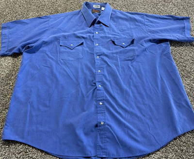 Plains Western Big Man 2X Mens Button Down Shirt Short Sleeve Blue