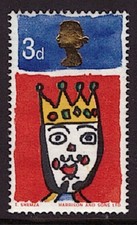 SG713 Christmas 1966 3d stamp with significant shift of gold to the left. MNH.