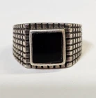vtg 925 Sterling Silver Signet Ring Sz 9.75" w/ Black Stone Onyx Art Deco Gothic