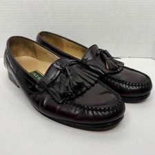 Vintage Cole Haan Tassel Loafers Men 9.5 D Burgandy Brush Leather Slip On Preppy