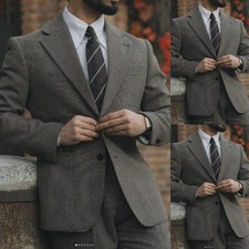 2Pcs Men's Suits Notch Lapel Blazer Plaid Black and White Casual Vintage Tuxedos