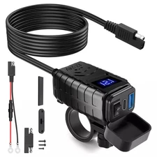 Durable QC+PD 3.0 Motorcycle Dual USB Phone Fast Charger Adapter Voltmeter