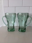 Vintage Libbey  Coca Cola Green Heavy Glass Mugs with Handle Set of 2