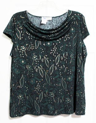 Kasper Womens Plus 3X Green Floral Drape Neck Sleeveless Knit Top New