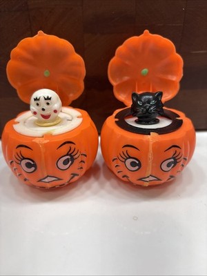 Fun World Halloween Plastic Pumpkin Pop Up Ghost Cat Squeak Toy Hong Kong 2 PC