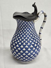 William Brownfield 1859 Antique Stoneware Pewter Lidded Jug Shamrock Mould