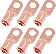 6Pcs 1/0 AWG 3/8 M10 Ring Terminals UL Listed Copper Battery Cable Lugs Wire