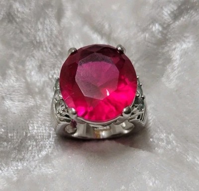Glass Ruby Ring with Cubic Zirconia Stones Size 5