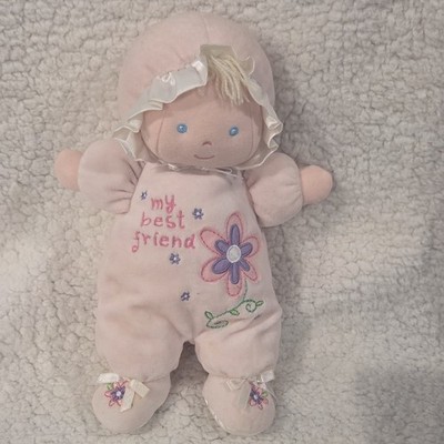 Plush Baby Doll Pink 'My Best Friend' Embroidered Flowers Purple White