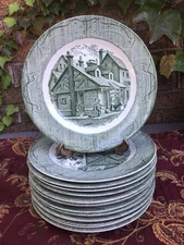 Set Of 6  The Old Curiosity Shop  10” Green Royal China Dinner Plates MINT