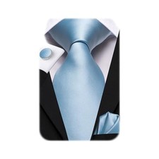 Mens Paisley Floral Silk Tie for Men Striped Necktie and Pocket Light Blue