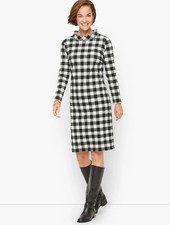 NEW $109 TALBOTS Black,White Buffalo Plaid Flannel Knit Shift Dress Sz L, Large