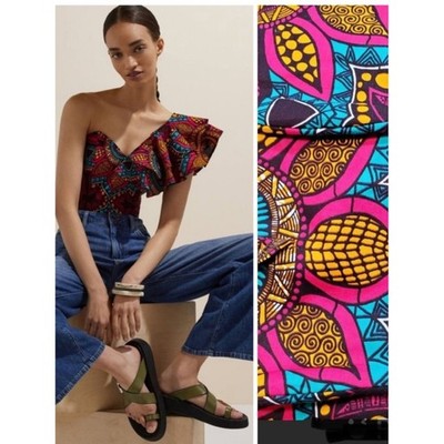 Sika Anthropologie One-Shoulder Ruffle Top Size 8 Tropical Floral Avant Garde