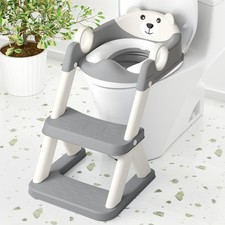 2in1 Toddler Potty Training Toilet Seat Waterproof Cushion Step Grey Cream