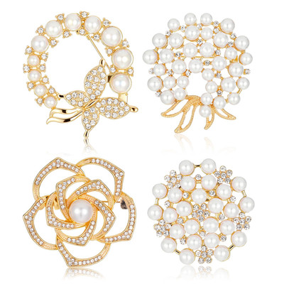 Jxiwfvl 4 Pcs Brooches And Pins For Women Crystal Flower Pearl Brooch Fashion