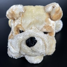 English Bulldog Plush Stuffed Animal Toy White Tan 15 Lying Down