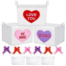 3 Sets Valentine's Day Gift Basket Empty with Handles Love Embroidery Heart