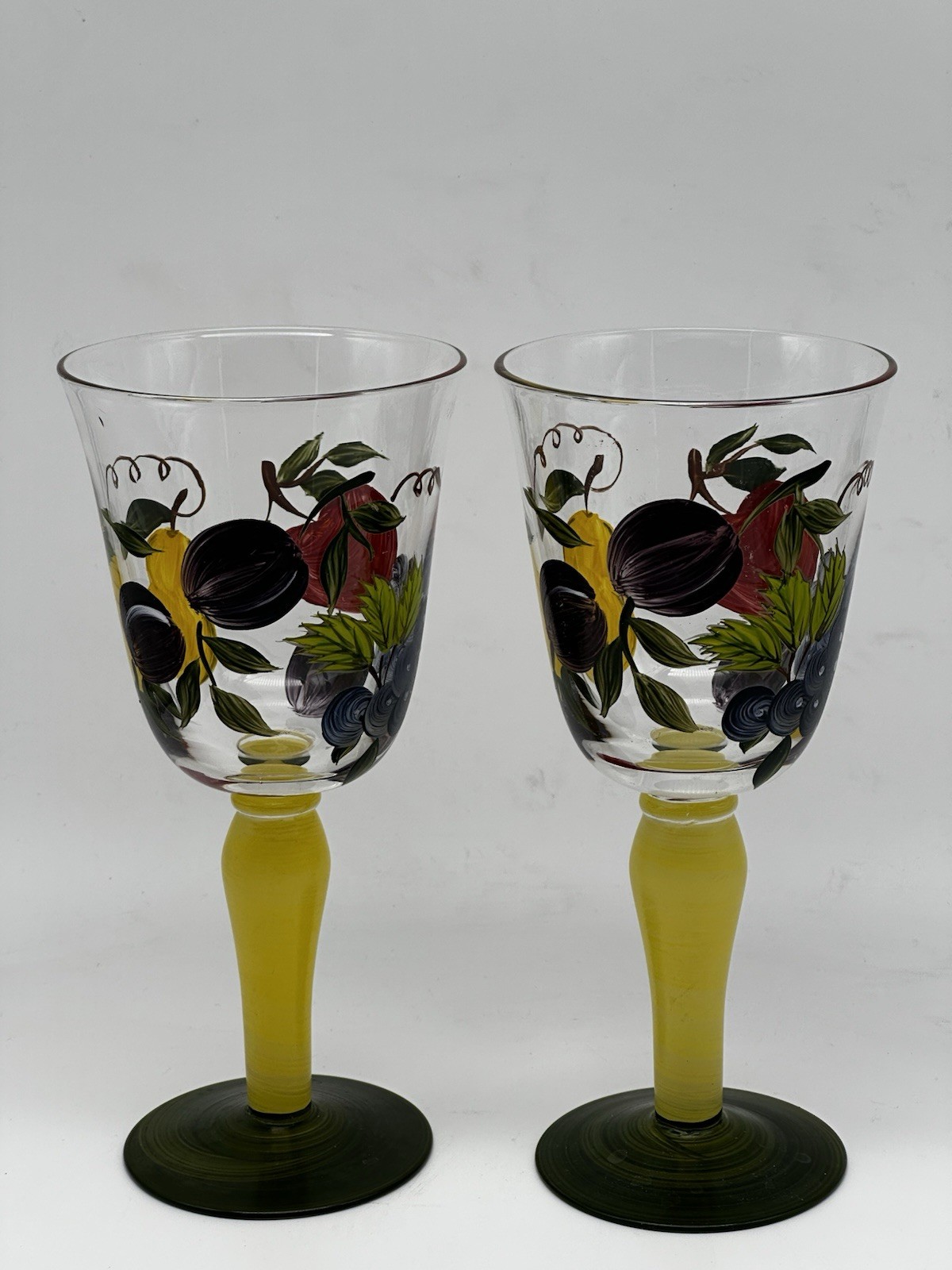 Hand-Painted Wine Goblet Set of Two - Elegant & Unbranded