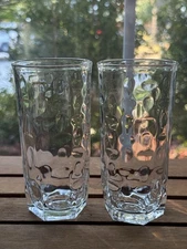Set of 2 Libbey Crisa Dimpled Clear Glass Tumblers 5” Juice Glasses EUC