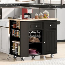 Kitchen Island w/Drop-Leaf Countertop &Power Outlet Kitchen Cart Rolling Trolley