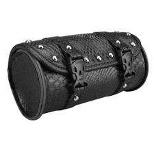 Motorcycle Front Fork Tool Roll Bag PU Leather Saddlebag Handlebar Storage Pouch