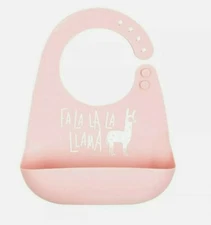 Bella Tunno Tots Silicone Feeding Bib w/ Pocket Xmas Holiday Pink Fa La Llama