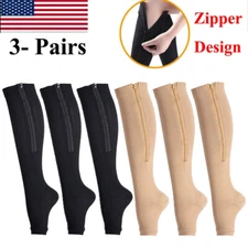 3 Pair Zippered Compression Socks Open Toe 30-40mmHg with Zipper Safe Protection
