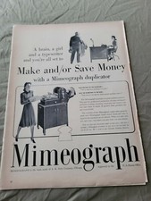 VTG 1940 Orig Magazine Ad Mimeograph Duplicator A Brain A Girl & Typewriter thumbnail
