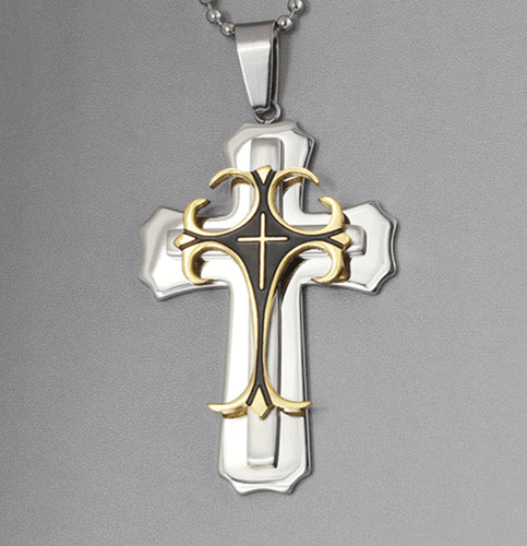 Cross Pendant Necklace Stainless Steel Crucifix Cuban Gold Black Men Unisex New - Picture 10 of 12