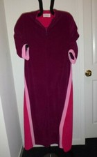 Vtg Vanity Fair 3 Tone Pink Velour Zip Front Robe Sz 12